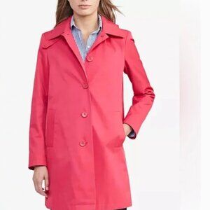 Ralph Lauren Raincoat Jacket Fuchsia Pink Red Detachable Hood Trench Coat Sz L